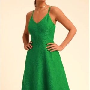 Lulus Delightful Day Kelly Green Lace Midi Skater Dress